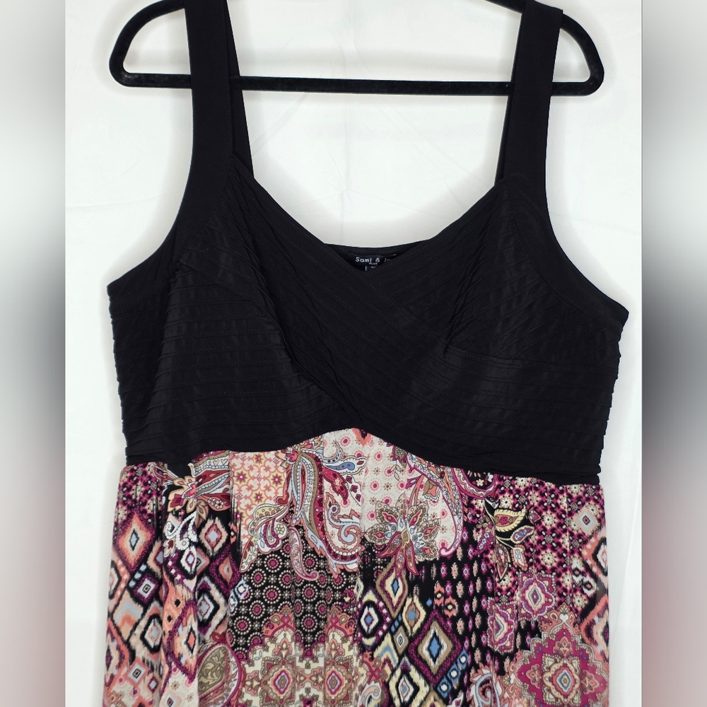 Sami & Jo 3X Boho Dress Black Multicolor Paisley Print 2739-AO